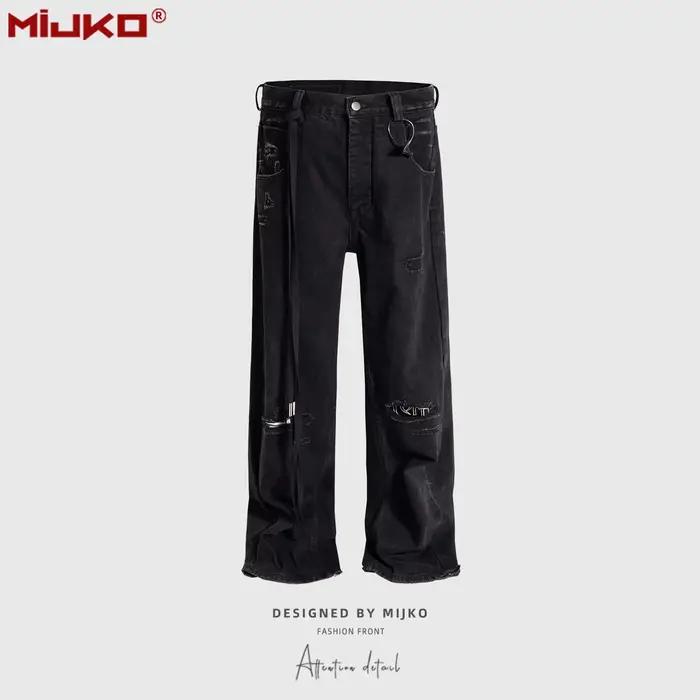 MIJKO – jean déchiré avec patchs en ruban, pantalon long noir unisexe à revers déchirés, ZJ152