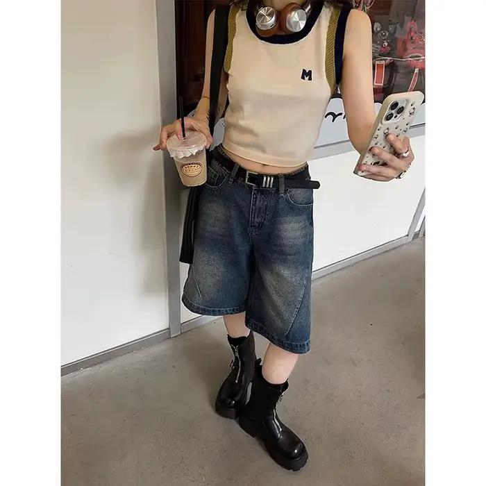 YIBASHU 2026 – Nouveaux shorts en jean délavé style boyfriend rétro américain pour femme, collection