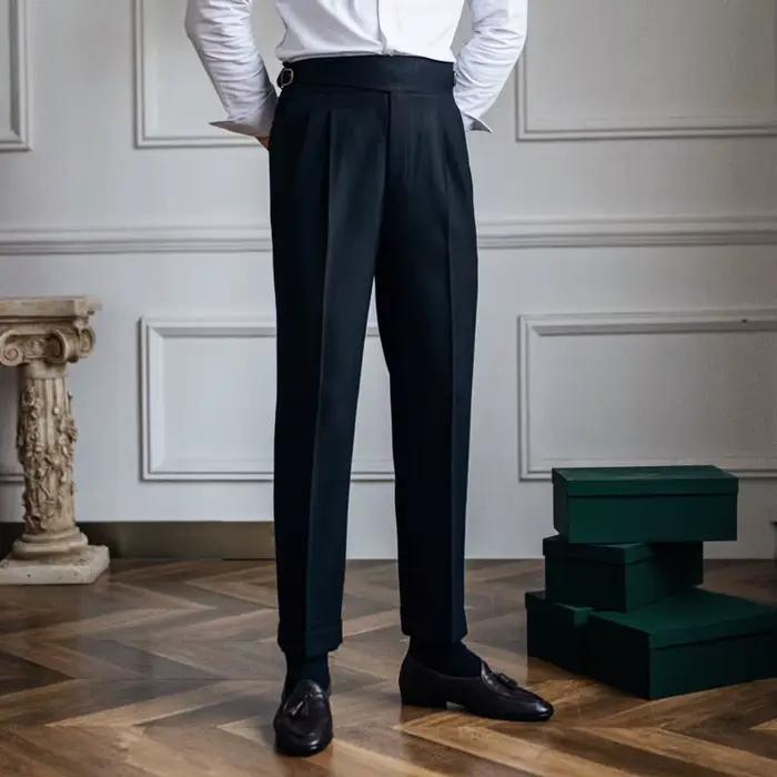 Nouveau pantalon droit taille haute pour homme, style italien, vintage britannique, décontracté et p