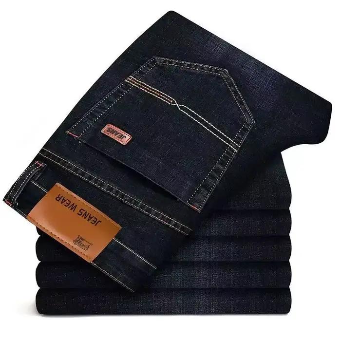 Jean à jambes droites pour hommes, nouvelle mode décontractée, couleur unie, pliable, confortable, d