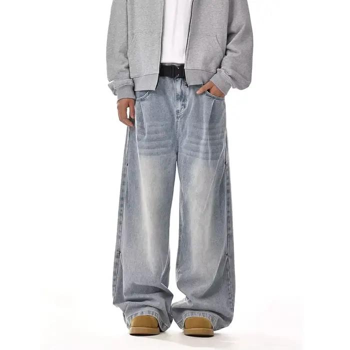 Jeans pour hommes Harajuku américain Vintage lavé Cleanfit haute rue droite ample jambe large Denim