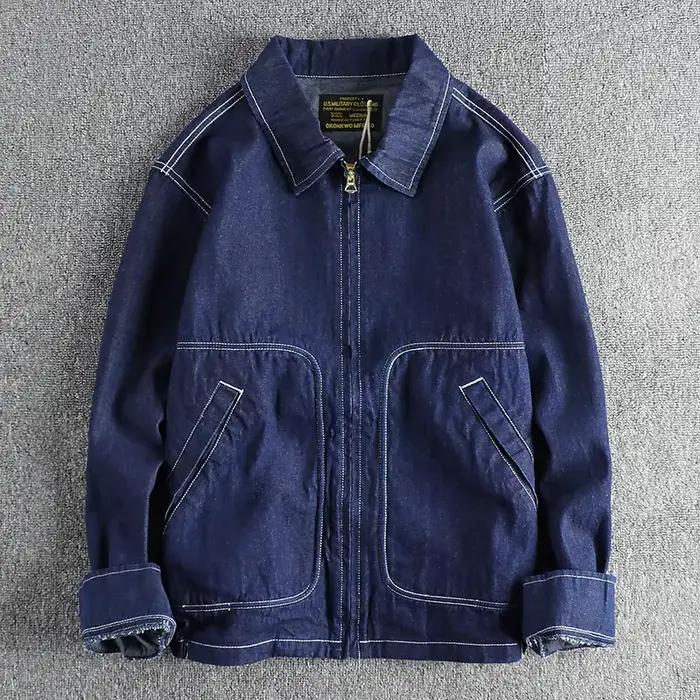 Veste en Jean Délavé de Style Militaire Rétro pour Homme, Manteau de Voyage Décontracté, Couleur Uni