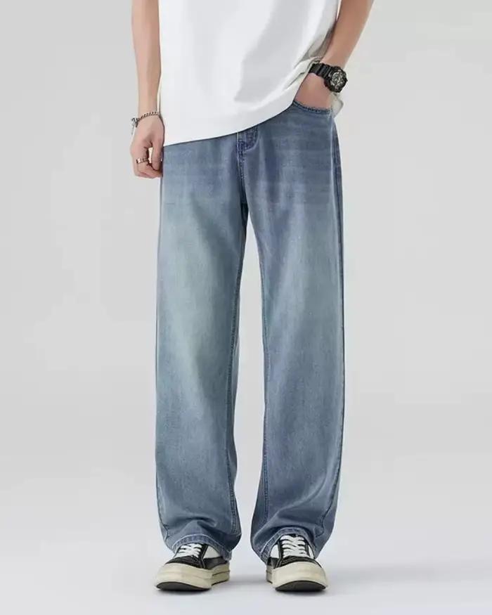 Nouveau jean couteau courbé pour hommes américain rétro lavé en détresse pantalon à jambes larges qu