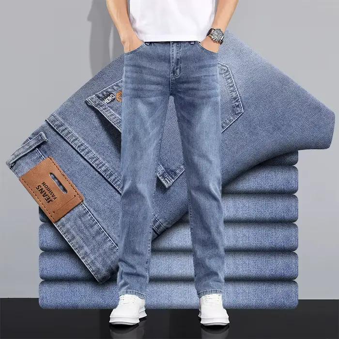 Marque de luxe printemps été hommes jean mince Denim pantalon coton bleu travail en plein air corée