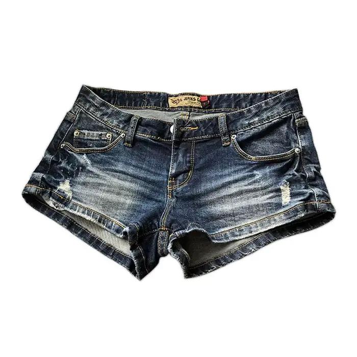 Shorts en jean taille basse pour femme, design rétro, jeans déchirés, style épicé, short tendance Y2