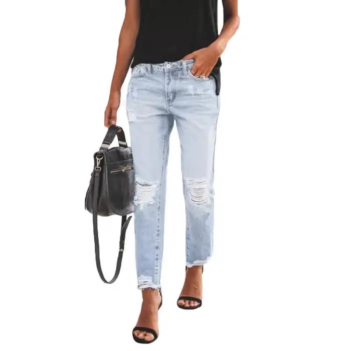 Nouveau jean Slim femme mode pantalon en Denim déchiré décontracté printemps automne bureau dame pan