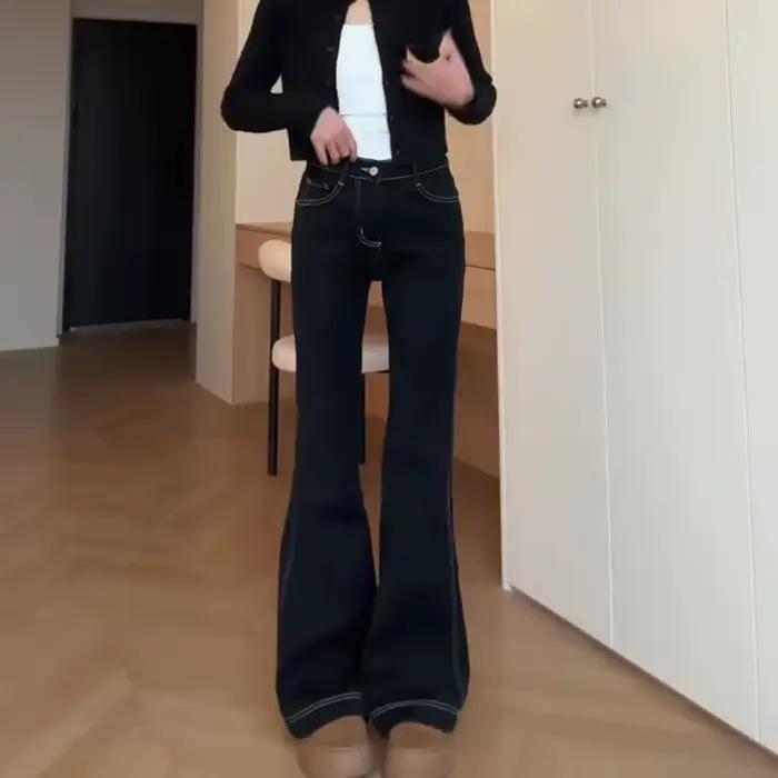 Jean évasé taille haute pour femme, nouvelle collection 2026, amincissant, extensible, style streetw
