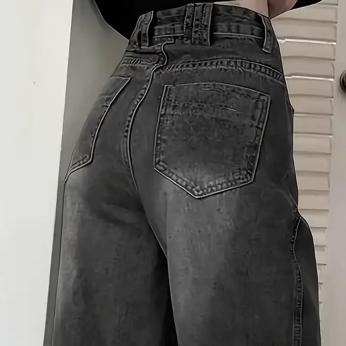 Jean taille haute pour femme, streetwear, designer, jambe large, gris classique, gothique, pantalon