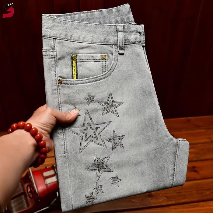 Jeans de mode urbaine pour hommes, collection automne-printemps, avec déchirures et patchs, patch ét