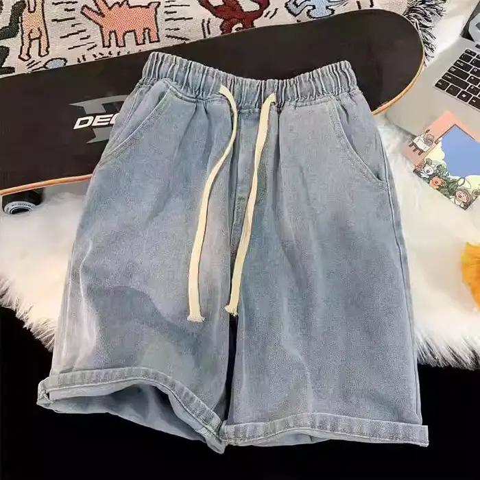 Jean noir Vintage Y2k pour hommes, pantalon large décontracté taille basse, short en jean porté, vêt