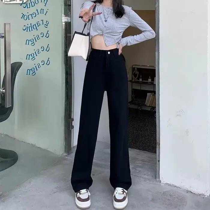 Jeans taille haute décontractés pour femmes, pantalons en denim blanc, streetwear baggy, jambe large