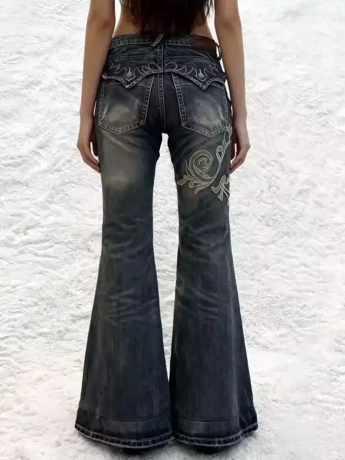 Jeans de créateur pour femmes, coupe évasée, style années 2000, broderie Abi, pantalon en denim, jea