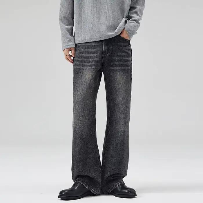KSTUN 2025 printemps nouveaux hommes jean évasé coupe botte Denim pantalon droit Vintage gris jean h