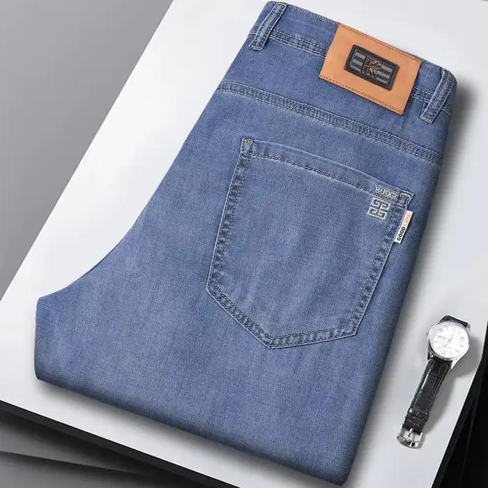 Jean d'été élastique en soie glacée pour homme – Tendance, confortable, coupe droite, extensible, dé
