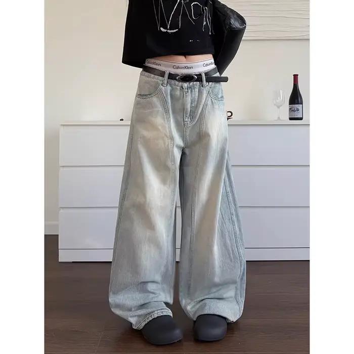 Jean Baggy bleu clair Y2k pour femmes, pantalon en Denim, esthétique Harajuku, Style japonais des an