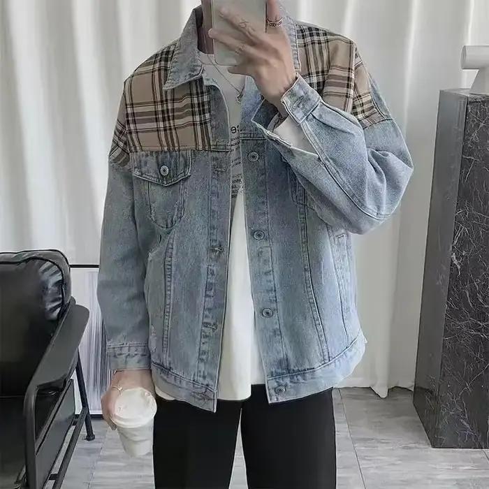 Manteaux en Jean pour hommes, veste en jean bleue pour moto avec bouton brodé, taille légère L, vête