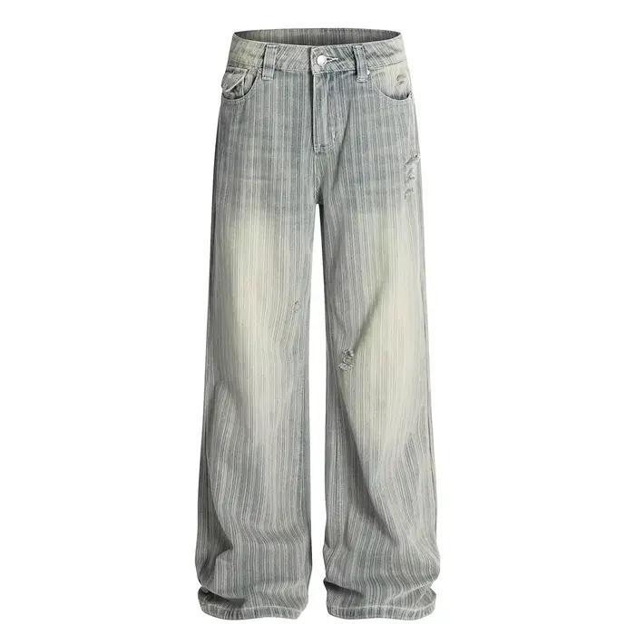 Jean déchiré à motif de bambou pour hommes, pantalon en Denim ample et droit, délavé, rétro, High St