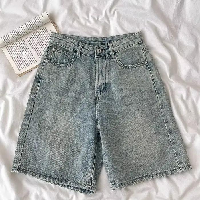 Jean en denim délavé rétro pour femme, nouvelle collection été, taille haute, coupe ample, jambe lar
