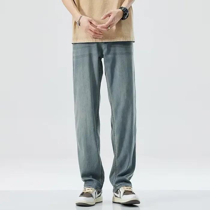 Tencel – pantalon en denim pour hommes, léger, ample, tube droit, haut de gamme, doux, tendance 2025