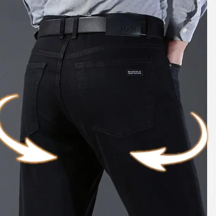 Hommes classique avancé marque de mode pur noir jean homme doux respirer Stretch mince droit Denim p