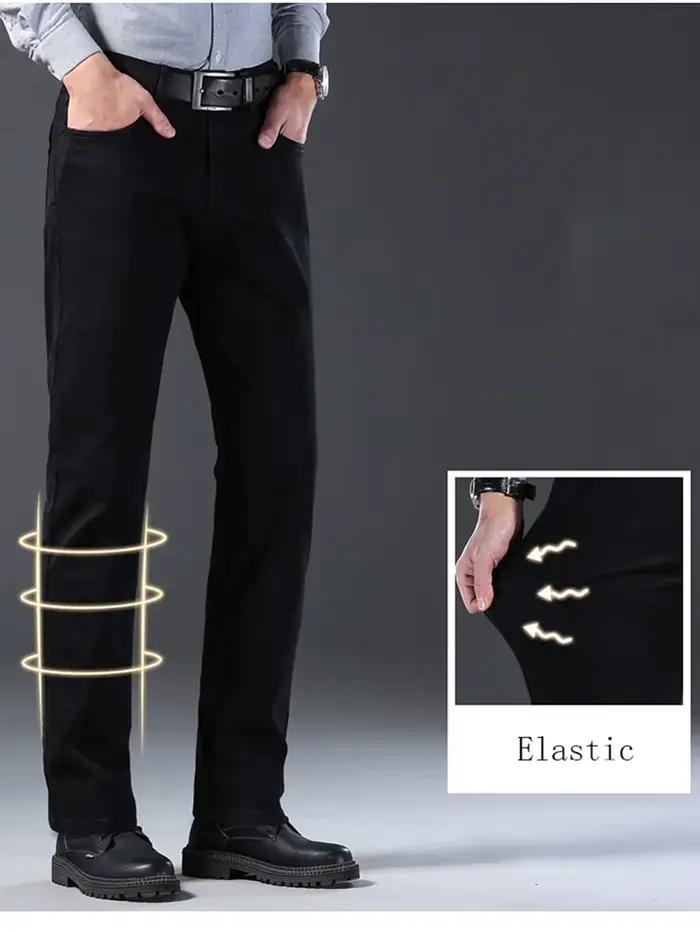 Hommes classique avancé marque de mode pur noir jean homme doux respirer Stretch mince droit Denim p