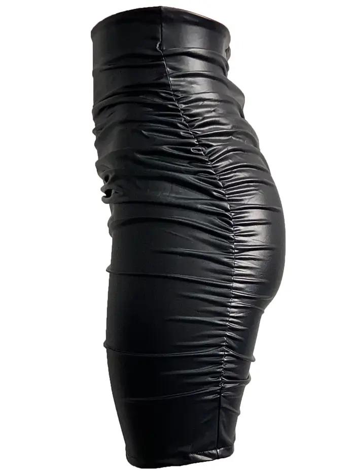 Femmes Sexy jupe en polyuréthane dame maigre taille haute noir Faux cuir jupe courte