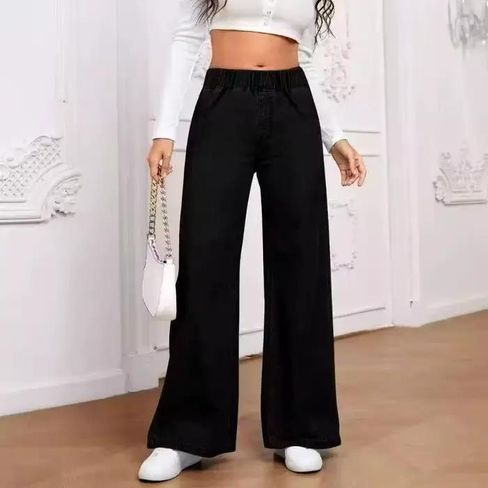 Jean décontracté bleu clair taille élastique jambe large pour femmes, nouveau Style, pantalon ample