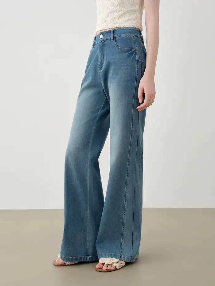 Jean évasé bleu clair ZIQIAO pour femme avec poches latérales, extensible à 360 degrés - Nouveau mod