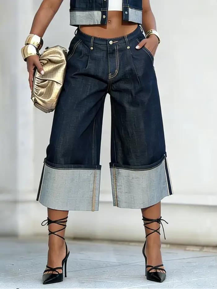 Jean Yeezzi pour femme, taille haute, coupe large, ourlet retroussé, coupe courte, nouvelle mode 202