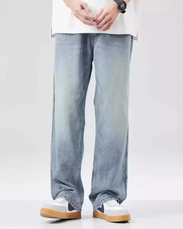Nouveau jean couteau courbé pour hommes américain rétro lavé en détresse pantalon à jambes larges qu