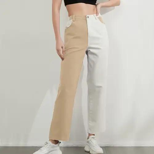 Jean Blanc en Denim pour Femme, Pantalon Droit, Décontracté, Violet, Jambes Larges, en Coton, Printe