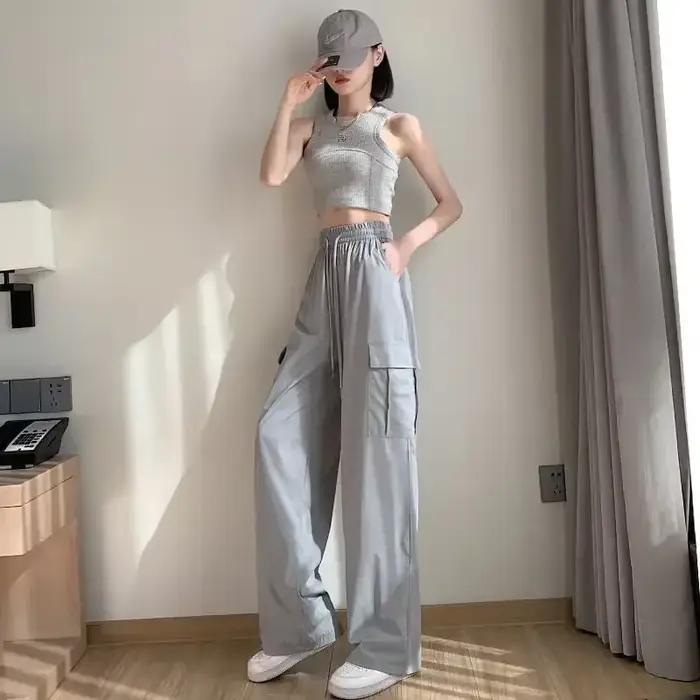 Fjadt-Pantalon Baggy pour Femme, Jambes Larges, Streetwear Y2k, Haute Qualité, Tout Moyen artificiel