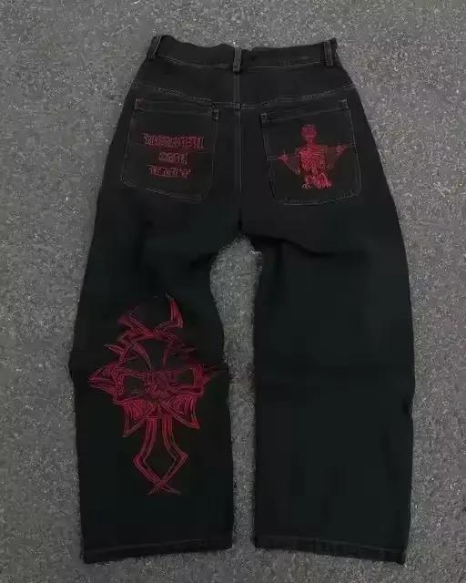 Pantalon en jean noir déchiré unisexe Y2K avec plusieurs poches cargo, bretelles, détails zippés, st