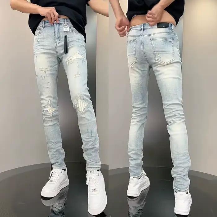 Nouveau coréen vêtements de luxe haute qualité jean pour hommes mode coupe ajustée crayon pantalon a