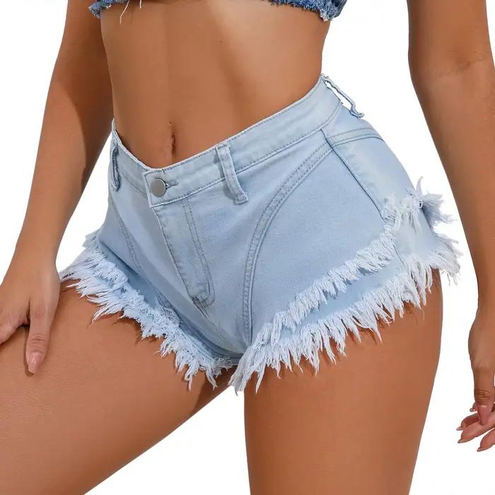 2026 nouveau bleu ciel femmes Sexy en détresse déchiré taille haute gland Denim jean Shorts S-xl