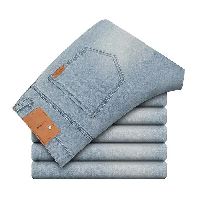 Jean décontracté pour hommes, respirant, doux, Ultra-fin, droit, ample, pantalon d'affaires, bleu, m