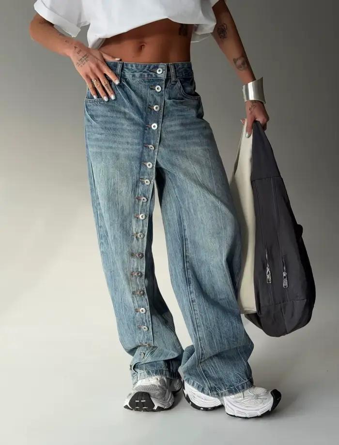 Jean large bleu Y2K pour femme, style grunge oversize, pantalon vintage Harajuku baggy boyfriend en