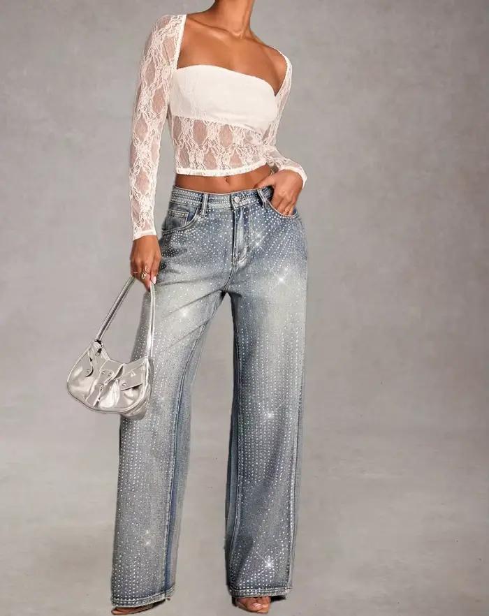 Jean droit en denim pour femme 2026, élégant, tendance et décontracté, taille mi-haute extensible av