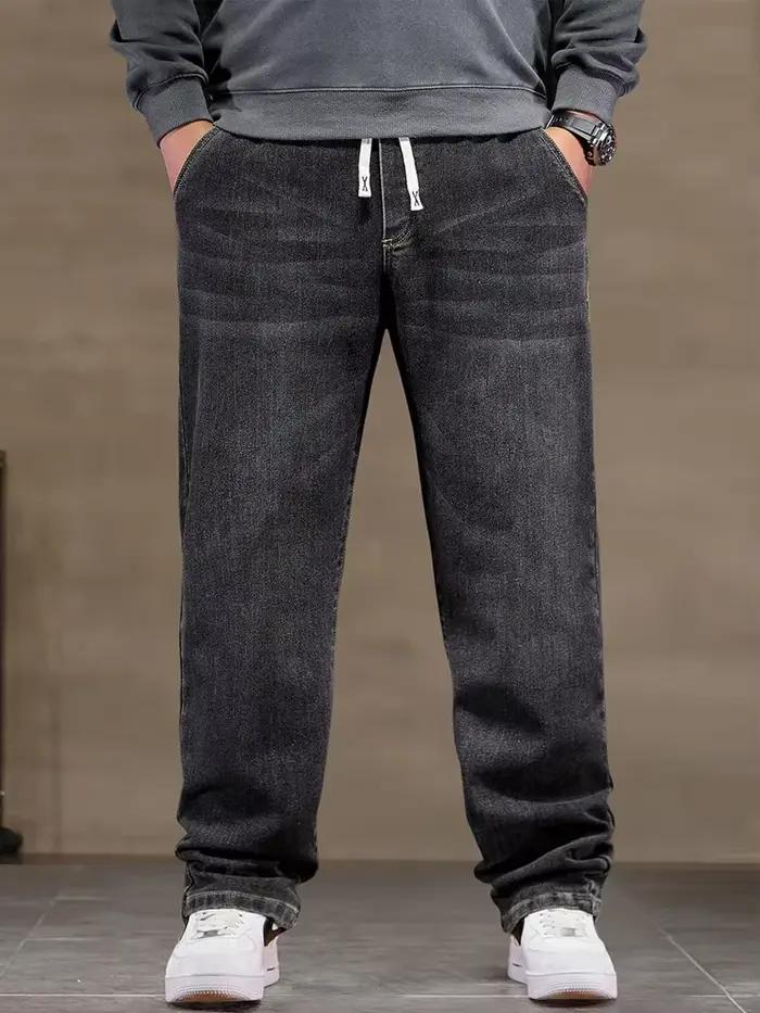 Jean grande taille homme ample droit automne homme haute élasticité père pantalon 44 46 48 jean pour