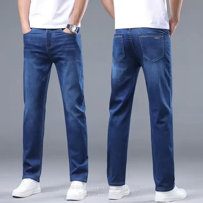 Nouveau Jean Homme Été 2026 Fin Respirant Bleu Clair Coton Coupe Slim Décontracté Pantalon de Travai