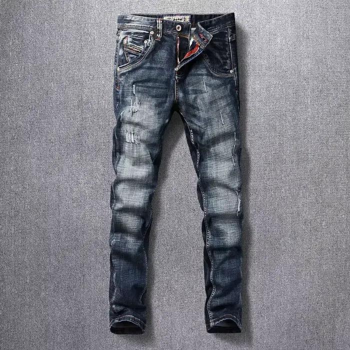 Style italien mode hommes jean haute qualité rétro noir bleu élastique coupe ajustée déchiré jean ho