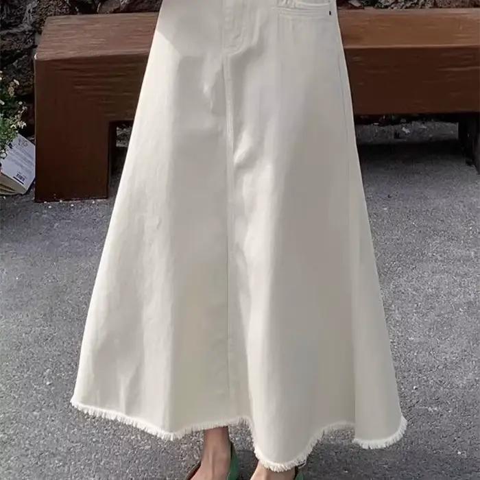 Blanc taille haute une ligne Denim jupe femmes minceur mode Midi moulante queue de poisson jupe femm