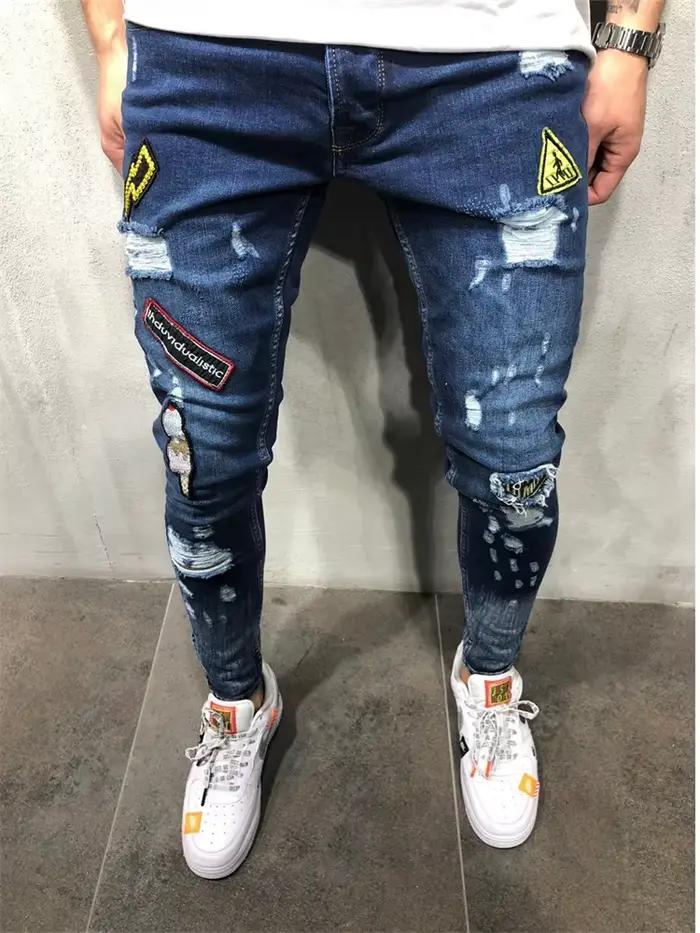 Jean déchiré pour hommes, Streetwear, extensible, décontracté, couleur unie, Slim Fit, pantalon slim
