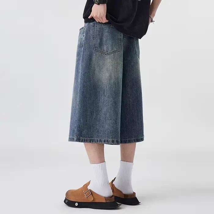 Short en Denim Non élastique pour hommes, sept cinq, ample, jambes larges, polyvalent, Style Simple,
