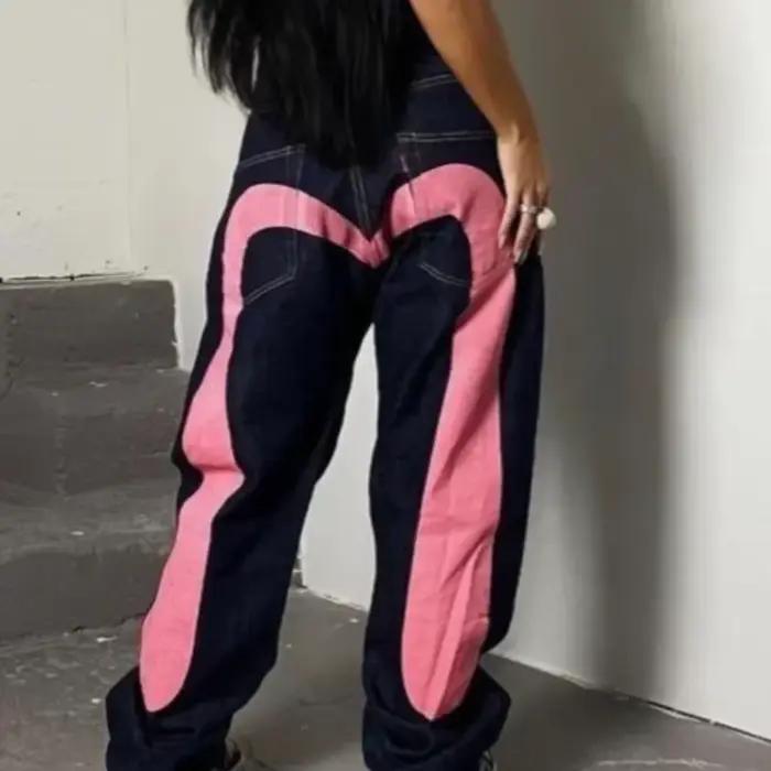 Jean gothique Y2K rétro pour femmes, Streetwear noir Cargo Punk Vintage Kpop imprimé jambes larges,