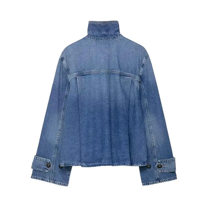 Vestes en jean décontractées à col montant et manches longues pour femme, nouvelle collection Printe