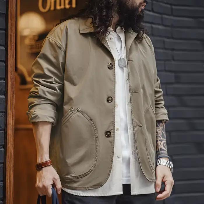 Maden – veste de travail Vintage française pour hommes, manteau décontracté à revers cranté café, si