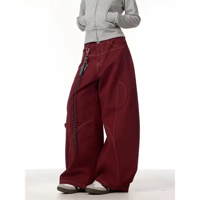 Jean femme rouge Vintage taille haute pantalon en Denim droit Y2K années 90 Hip hop américain Street