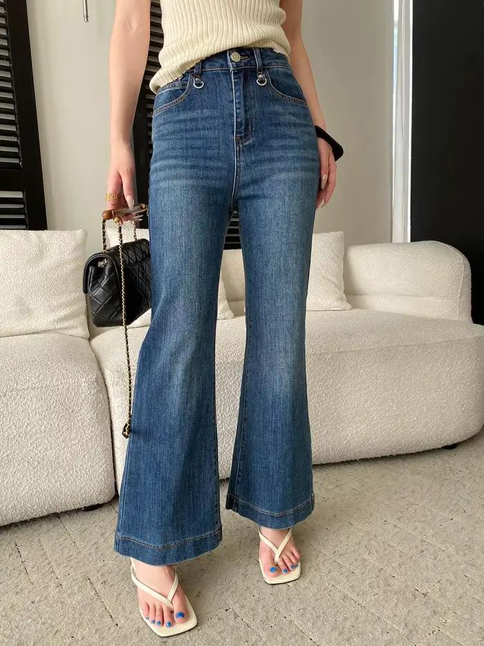 Jeans décontractés pour femmes, couleur unie, style rétro français, coupe droite, taille haute, amin