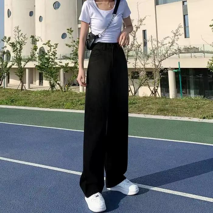 Jean taille haute ample pour femme, coupe droite, tendance, polyvalent, automne-hiver, amincissant,